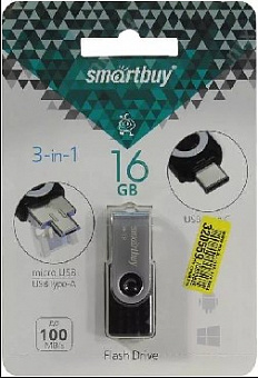 SMARTBUY (SB16GBTRIO) 16GB TRIO USB3.0/USB Type-C/microUSB USB флеш