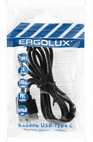 ERGOLUX (15089) ELX-CDC02P-C02 ПРОМО (Кабель USB-Type C, 2А, 1м, Черный, Зарядка+Передача данных, Пакет) Кабель