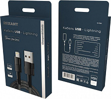 REXANT (18-7060) USB-A ? Lightning для Apple, 2,4А, 1м, в черной нейлоновой оплетке Кабель