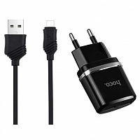 HOCO (6957531064114) C12 2USB 2.4A MICRO USB 1м черный Сетевое зарядное устройство