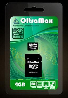 OLTRAMAX MicroSDHC 4GB Class4 + адаптер SD [OM004GCSDHC4-AD] Карта памяти