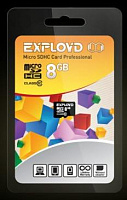 EXPLOYD MicroSDHC 8GB Class10 - б/а [EX008GCSDHC10-W/A-AD] Карта памяти