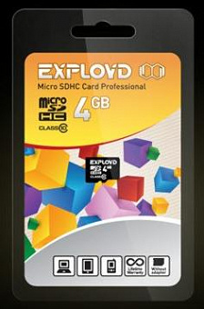 EXPLOYD MicroSDHC 4GB Class10 - б/а [EX004GCSDHC10-W/A-AD] Карта памяти