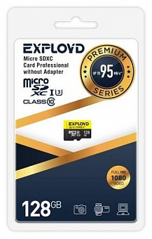 EXPLOYD 128GB microSDXC Class 10 UHS-1 Premium (U3) [EX128GCSDXC10UHS-1-ElU3 w] Карта памяти