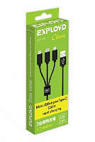 EXPLOYD EX-K-646 Дата-кабель 3в1 USB - microUSB/8 Pin/TYPE-C 1.2М 2.1A Classic круглый чёрный Дата-кабель