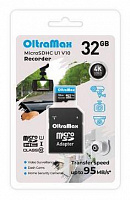 OLTRAMAX MicroSDHC 32GB Class 10 (U1) V10 Recorder + адаптер ( SD 95 MB/s) [OM32GCSDHC10-U1-V10] Карта памяти