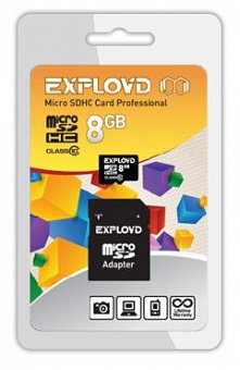 EXPLOYD MicroSDHC 8GB Class10 + адаптер SD [EX008GCSDHC10-AD] Карта памяти