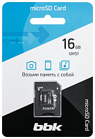 BBK 016GHCU1C10A, 16Гб, микро SDHC, UHS-1, класс 10, адаптер SD карта