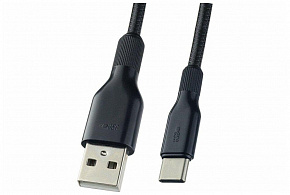 PERFEO (U4907) USB A вилка - Type-C вилка, 2.4A, черный, длина 1 м., Type-C SOFT Кабель