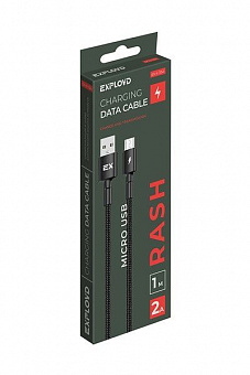 EXPLOYD EX-K-1154 Дата-кабель/USB - microUSB/круглый/нейлон/чёрный/1М/2A/Rash Кабель