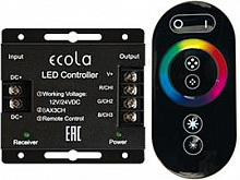 ECOLA RFK24BESB LED strip RGB RF controller 24A 288W 12V (576W 24V) с кнопочным черным радиопультом белый Контроллер для светодиодной ленты