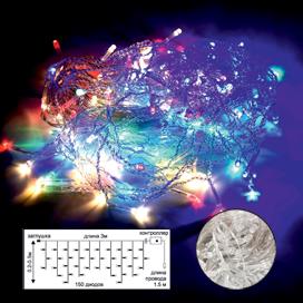 ECOLA N5RM03ELC LED гирлянда 220V IP44 Бахрома наращиваемая (базовая секция) 3x(0.2-0.5)м 150Led RGBW, 8 режимов, прозр.провод с вилкой разноцветный С