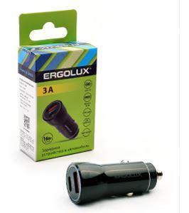 ERGOLUX (15106) ELX-CA01-C02 (Автомобильный адаптер 1USB+1Type C, 12В, 5V/3А, LED, Черный, Коробка)