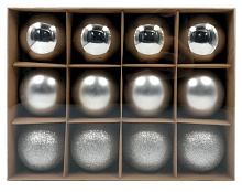 WINTER GLADE Набор ёлочных шаров, пластик, 8 см, 12 шт, серебряный микс, 8012G002 Набор ёлочных шаров