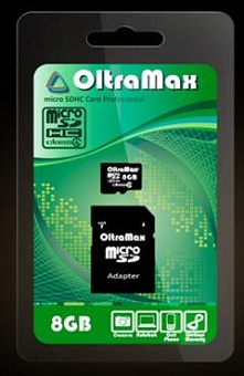 OLTRAMAX MicroSDHC 8GBClass4 + адаптер SD [OM008GCSDHC4-AD] Карта памяти