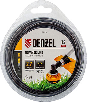 DENZEL Леска для триммера двухкомпонентная звезда, 2,7мм х 15м, блистер EXTRA CORD 96218 Леска для триммера