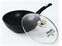 МЕЧТА С78802 Гранит black 28см несъемная ручка стеклянная крышка Сковорода