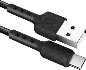 DEFENDER (87113BLA) USB кабель F181 TypeC 1м,2.4А, нейлон Кабель