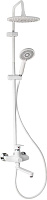 BRIMIX 30556 Смеситель + стойка душевая ''тропический душ'' с двумя лейками, с длинным изливом, корпус матовый АБС пластик, цвет БЕЛЫЙ Душевые системы