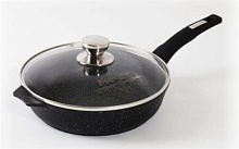 МЕЧТА С22802 Гранит black 22см несъемная ручка стеклянная крышка Сковорода