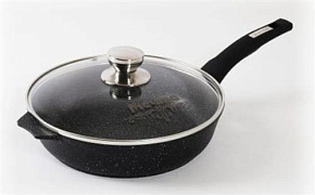 МЕЧТА С22802 Гранит black 22см несъемная ручка стеклянная крышка Сковорода