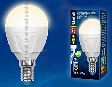 UNIEL (UL-00002419) LED-G45 7W/WW/E14 шар Теплый белый свет Лампа светодиодная