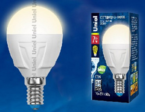 UNIEL (UL-00002419) LED-G45 7W/WW/E14 шар Теплый белый свет Лампа светодиодная