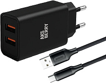 AKSBERRY (6900209230014) T38 2 USB 2.4A + кабель Type C, черный СЗУ