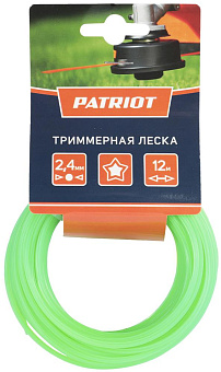 PATRIOT 805205122 D 2,4 мм L 12 м (звезда, зеленая) 240-12-3, картонный подвес Леска для триммера
