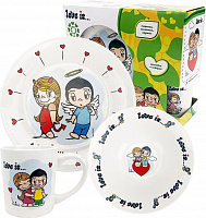 ND PLAY 309929 Набор посуды в подарочной упаковке "Love is...", дизайн 1, 3 предмета, фарфор Набор посуды