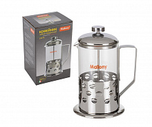 MALLONY Чайник/кофейник (кофе-пресс) Caffe, 800 мл, из жаропр стекла, в корпусе из нерж стали, B535-800ML (950082) Чайник заварочный