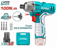 TOTAL Li-ion 12V, 1.5Ah (кейс, 2 аккумулятора, набор бит (5 шт/кор) TIRLI12015 Аккумуляторный ударный винтоверт