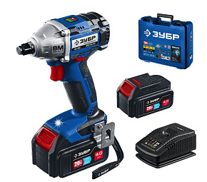 ЗУБР GB-250-42 20В бесщеточный гайковерт, 2 АКБ (4Ач), в кейсе, Профессионал Бесщеточный гайковерт