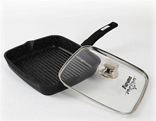 МЕЧТА С66802 Гранит black несъемная ручка стеклянная крышка Сковорода