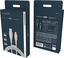 REXANT (18-7067) USB-A - Type-C, 5А, 100Вт, 1м, в белой нейлоновой оплетке Кабель