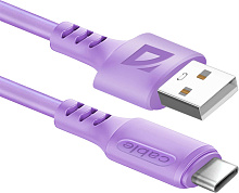 DEFENDER (87106VIO) F207 TypeC 1м,2.4А,силикон, фиолетовый