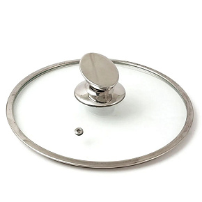 TIMA Крышка стекл. с метал/обод + овальная ручка НЖС 28 см низ. 5528 Крышка стекл. с метал/обод + овальная ручка НЖС низкая