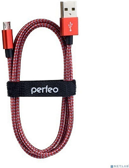 PERFEO (U4804) USB A вилка - Micro USB вилка, красно-белый, 3 м Кабель