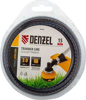 DENZEL Леска для триммера двухкомпонентная зубчатый квадрат, 3,0мм х 15м, блистер EXTRA CORD 96260 Леска для триммера