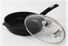 МЕЧТА С30802 Гранит black 30см несъемная ручка стеклянная крышка Сковорода