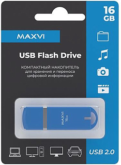 MAXVI P3 16GB sky blue, монолит с колпачком, ABS пластик, USB 2.0