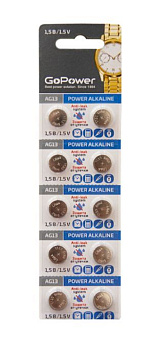 GOPOWER (00-00017858) G13/LR1154/LR44/357A/A76 BL10 Alkaline 1.5V Элементы питания