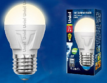 UNIEL (UL-00002420) LED-G45 7W/WW/E27 шар Теплый белый свет Лампа светодиодная