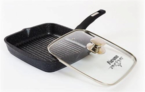 МЕЧТА С64803 Гранит star несъемная ручка стеклянная крышка Сковорода