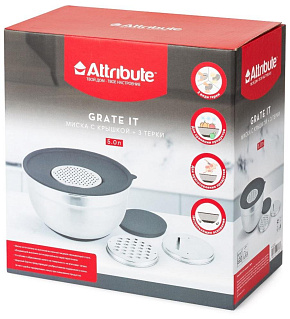 ATTRIBUTE ASG005 Миска GRATE IT 5л с крышкой 3 терки Миска