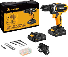 DEKO Sharker 16V в кейсе + набор 63 инструмента для дома, 16В, 2х1.5Ач 083-1041 Аккумуляторная дрель-шуруповерт