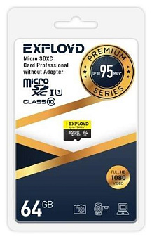 EXPLOYD 64GB microSDXC Class 10 UHS-1 Premium (U3) [EX064GCSDXC10UHS-1-ElU3 w] Карта памяти