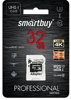 SMARTBUY (SB32GBSDCL10U3-01) MicroSDHC 32GB Class10 PRO (U3) + адаптер Карта памяти SMARTBUY (SB32GBSDCL10U3-01) MicroSDHC 32GB Class10 PRO (U3) + ада