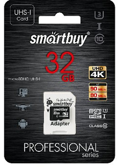 SMARTBUY (SB32GBSDCL10U3-01) MicroSDHC 32GB Class10 PRO (U3) + адаптер Карта памяти SMARTBUY (SB32GBSDCL10U3-01) MicroSDHC 32GB Class10 PRO (U3) + ада