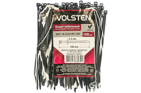 VOLSTEN (12955) V02-1B-2,5х100-100 (Хомут черный нейлон 2,5х100 (100шт.)) хомут